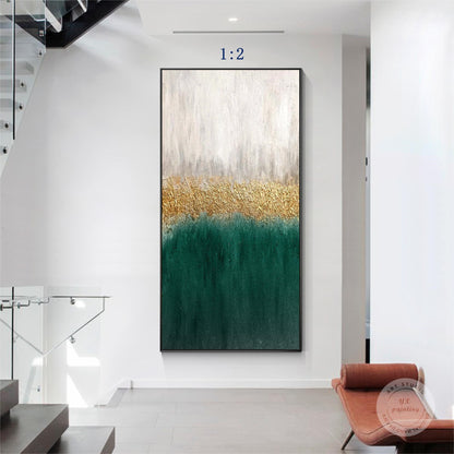 Framed Emerald Green and Gold Abstract Painting: Textured Modern Wall Art #6