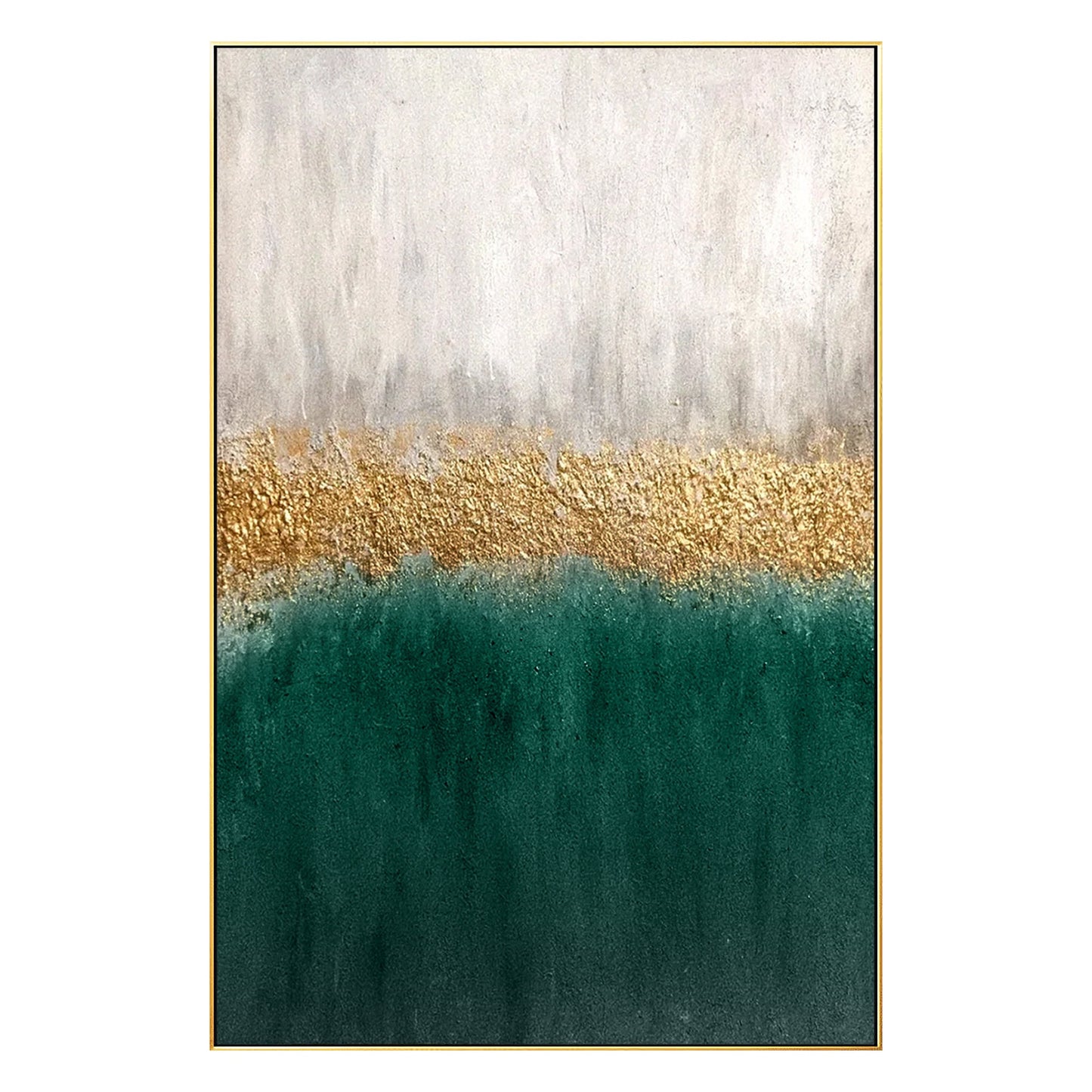 Framed Emerald Green and Gold Abstract Painting: Textured Modern Wall Art #9