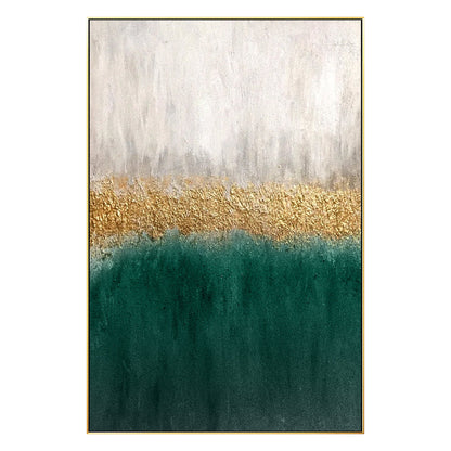 Framed Emerald Green and Gold Abstract Painting: Textured Modern Wall Art #9