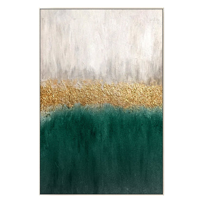 Framed Emerald Green and Gold Abstract Painting: Textured Modern Wall Art #10