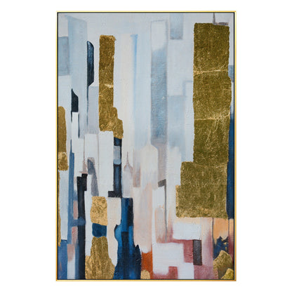 Framed Gold Leaf Acrylic Painting: Navy Blue Abstract Canvas Art #6