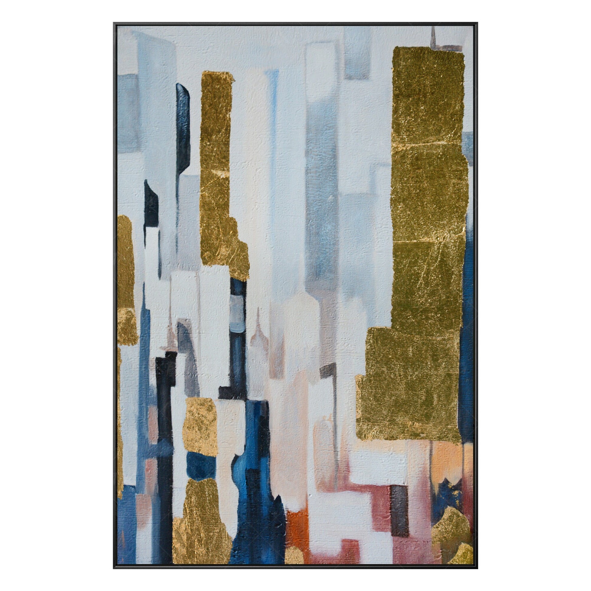 Framed Gold Leaf Acrylic Painting: Navy Blue Abstract Canvas Art #8