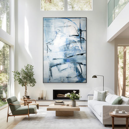 Framed Gray Blue Abstract Painting: Textured Modern Wall Art #3