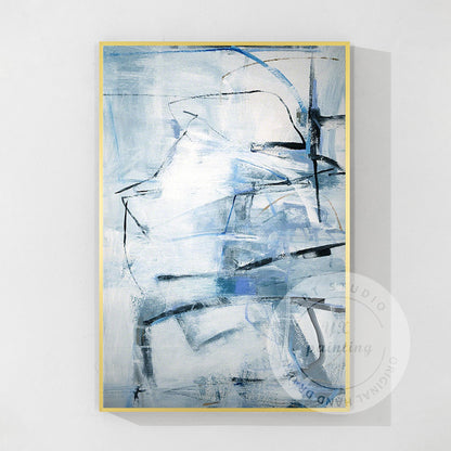 Framed Gray Blue Abstract Painting: Textured Modern Wall Art #7