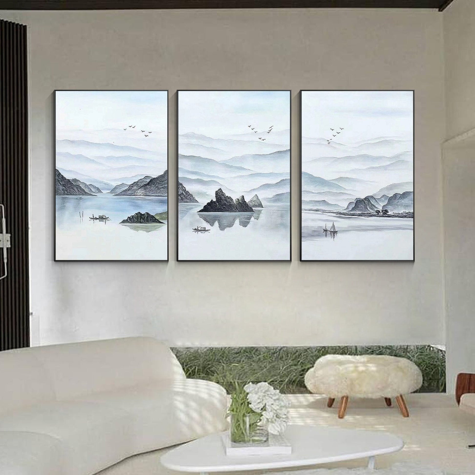 Framed Mountain Wall Art Set: Original Watercolor Landscape Painting #3