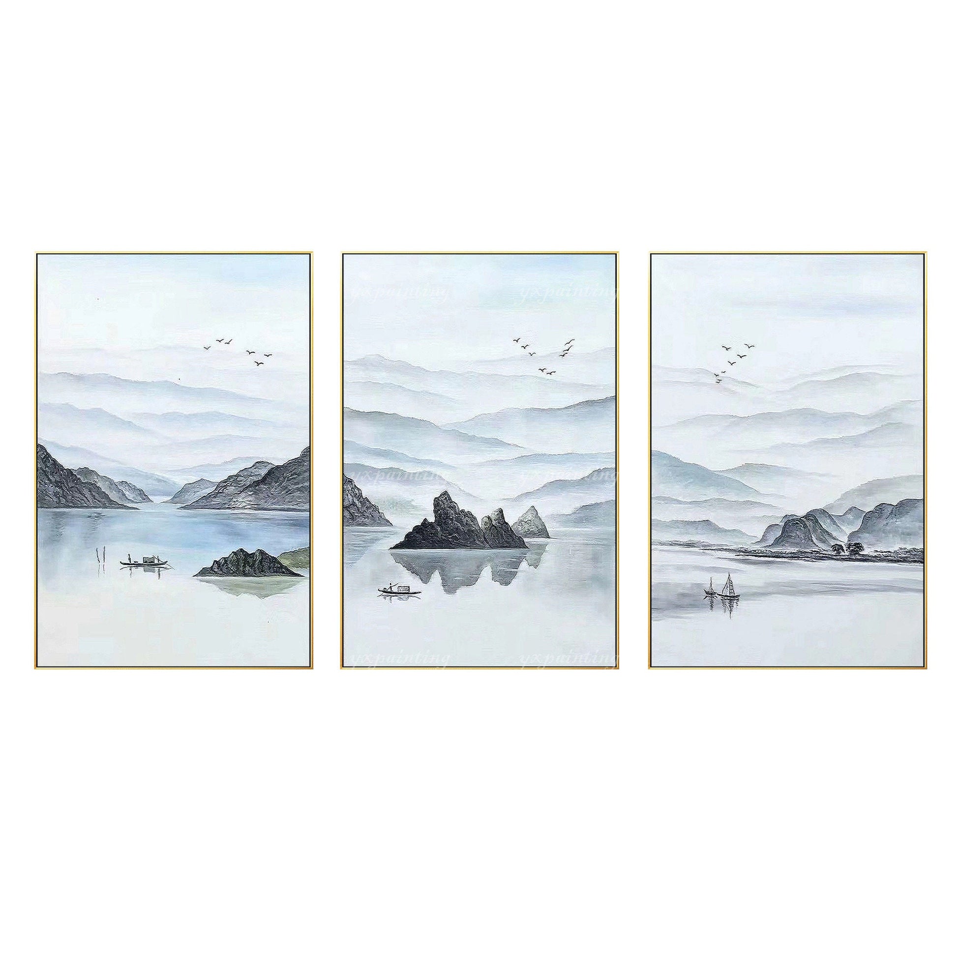 Framed Mountain Wall Art Set: Original Watercolor Landscape Painting #8