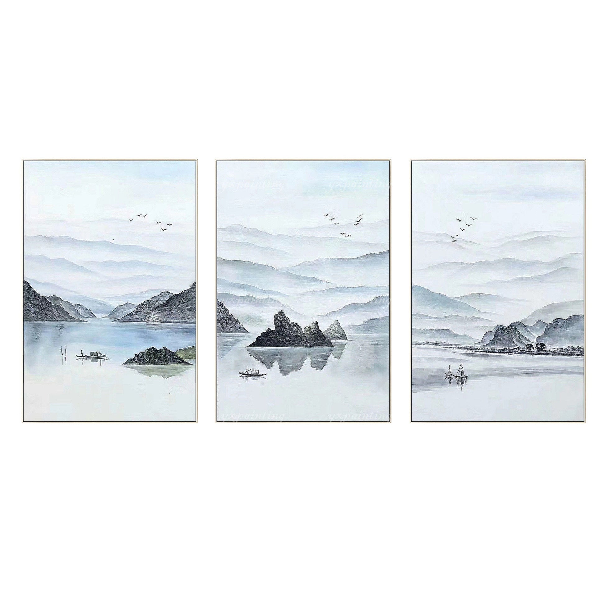 Framed Mountain Wall Art Set: Original Watercolor Landscape Painting #9
