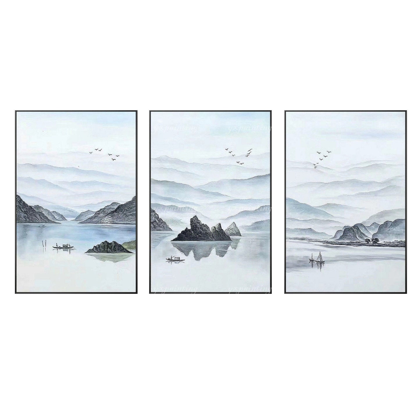 Framed Mountain Wall Art Set: Original Watercolor Landscape Painting #10