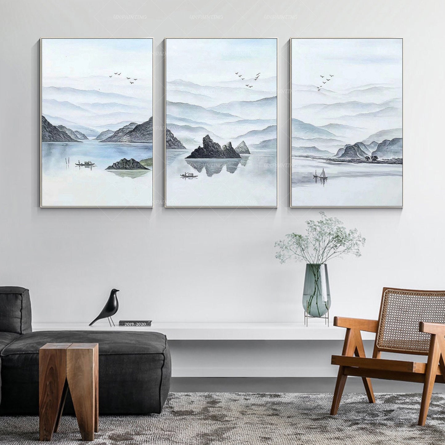 Framed Mountain Wall Art Set: Original Watercolor Landscape Painting #1