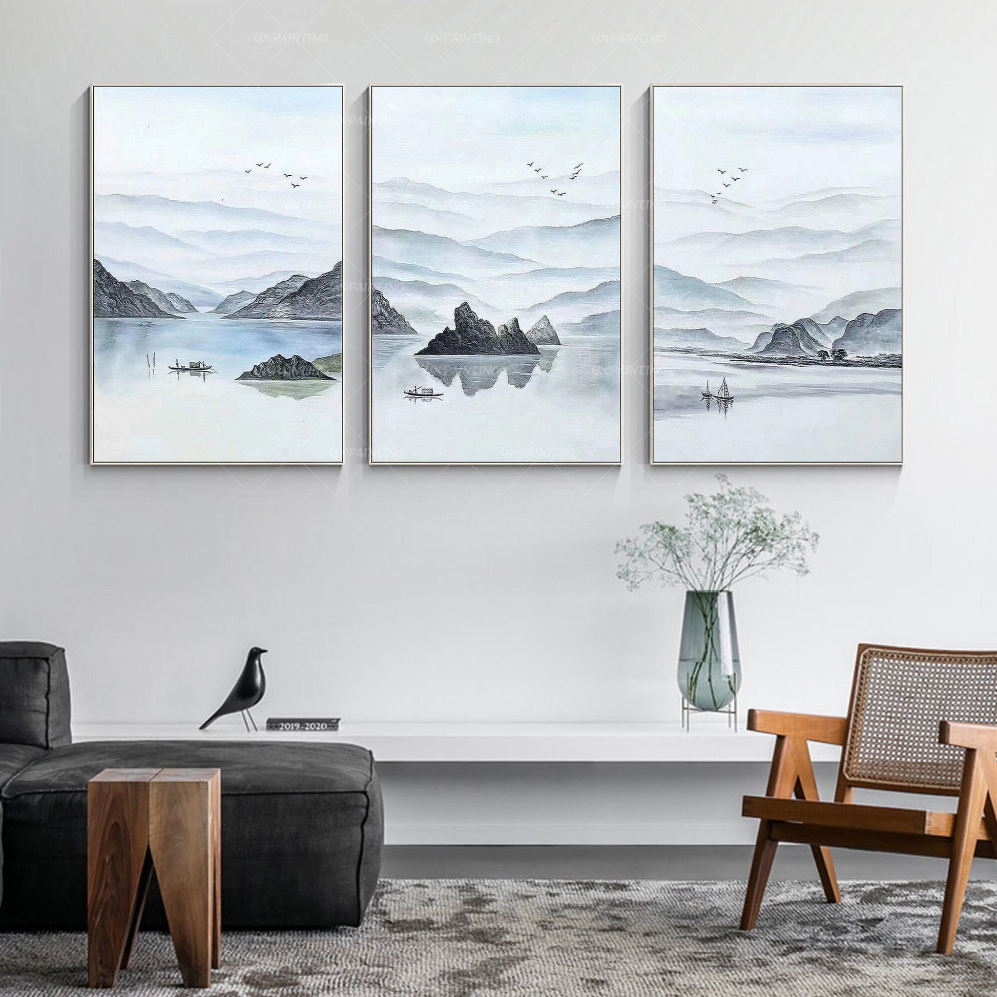 Framed Mountain Wall Art Set: Original Watercolor Landscape Painting #1