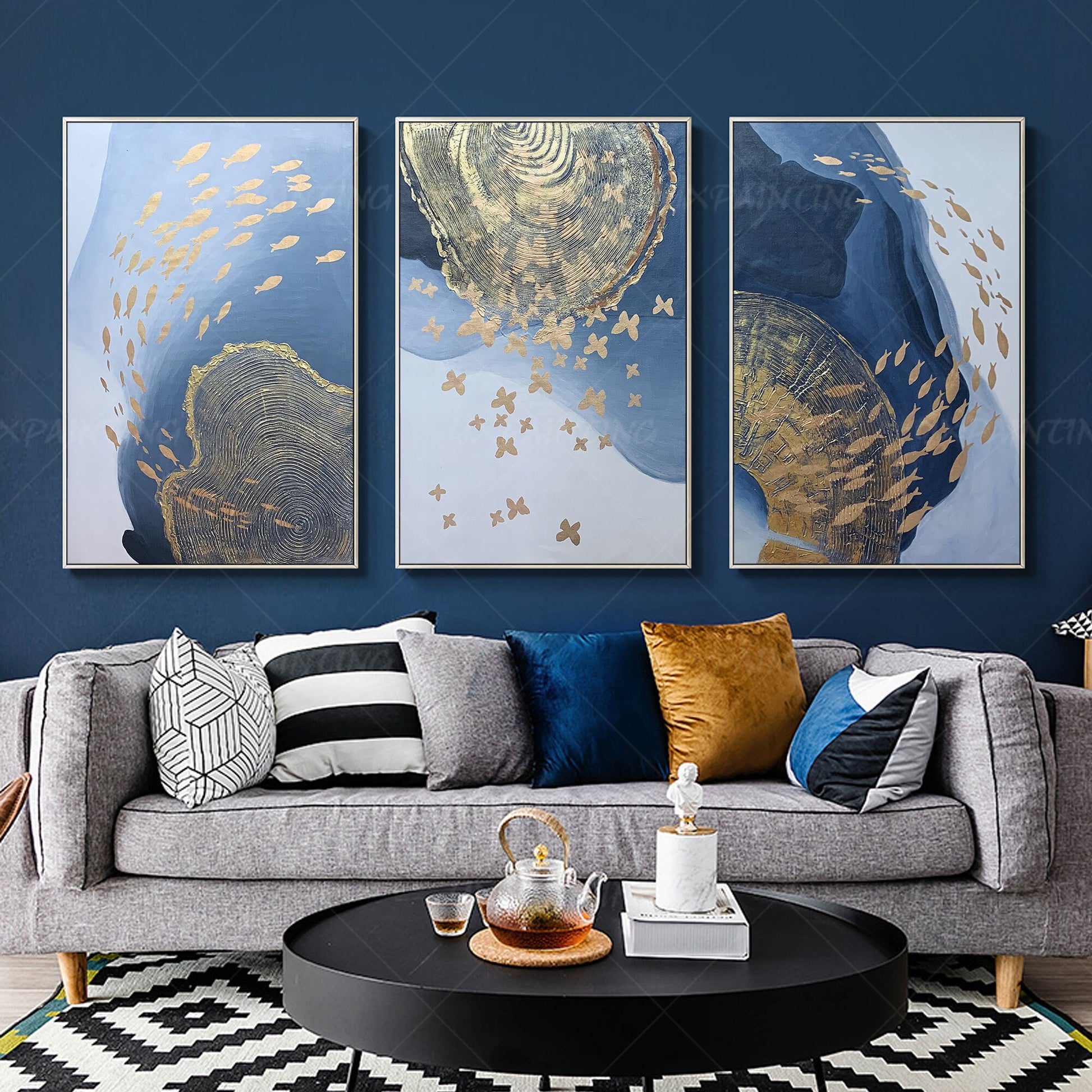 Framed painting 3 pieces wall art Abstract butterfly art Acrylic Paintings on Ca #3