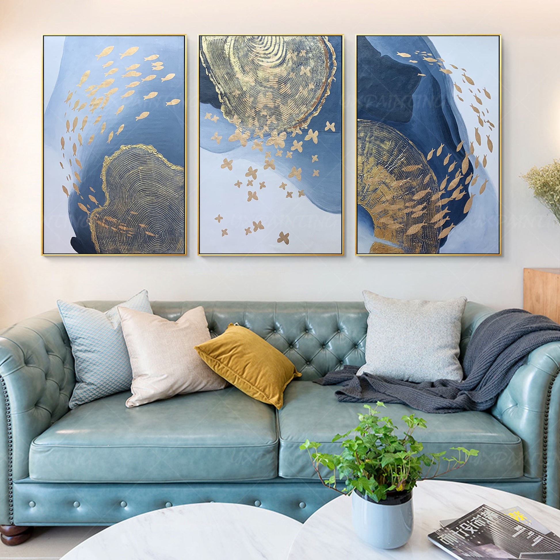 Framed painting 3 pieces wall art Abstract butterfly art Acrylic Paintings on Ca #4