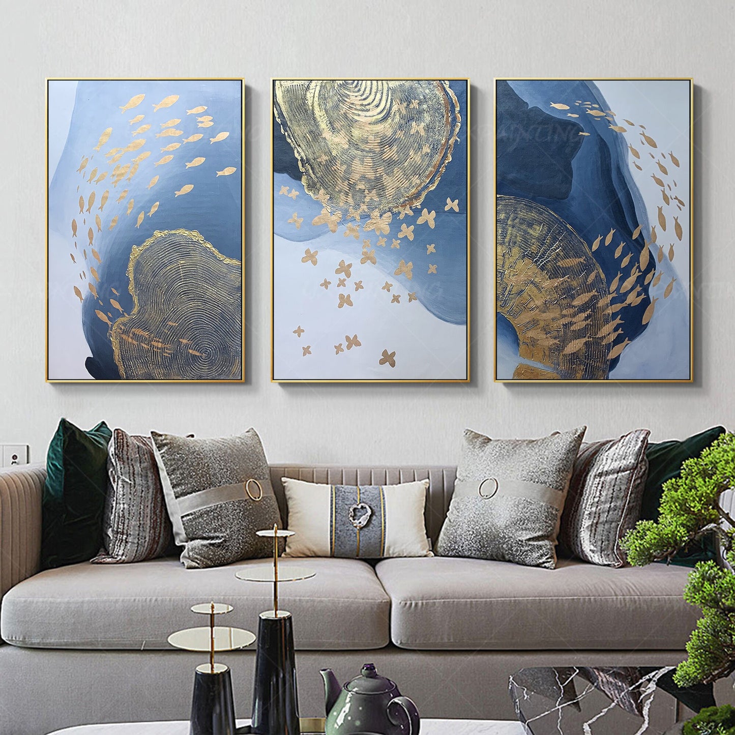 Framed painting 3 pieces wall art Abstract butterfly art Acrylic Paintings on Ca #5