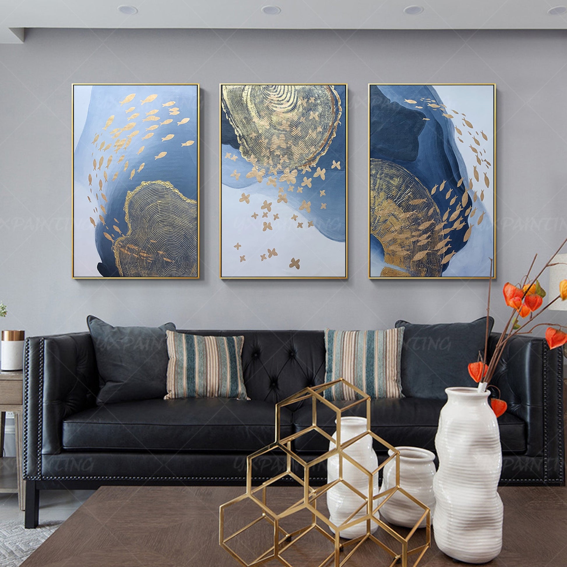 Framed painting 3 pieces wall art Abstract butterfly art Acrylic Paintings on Ca #6