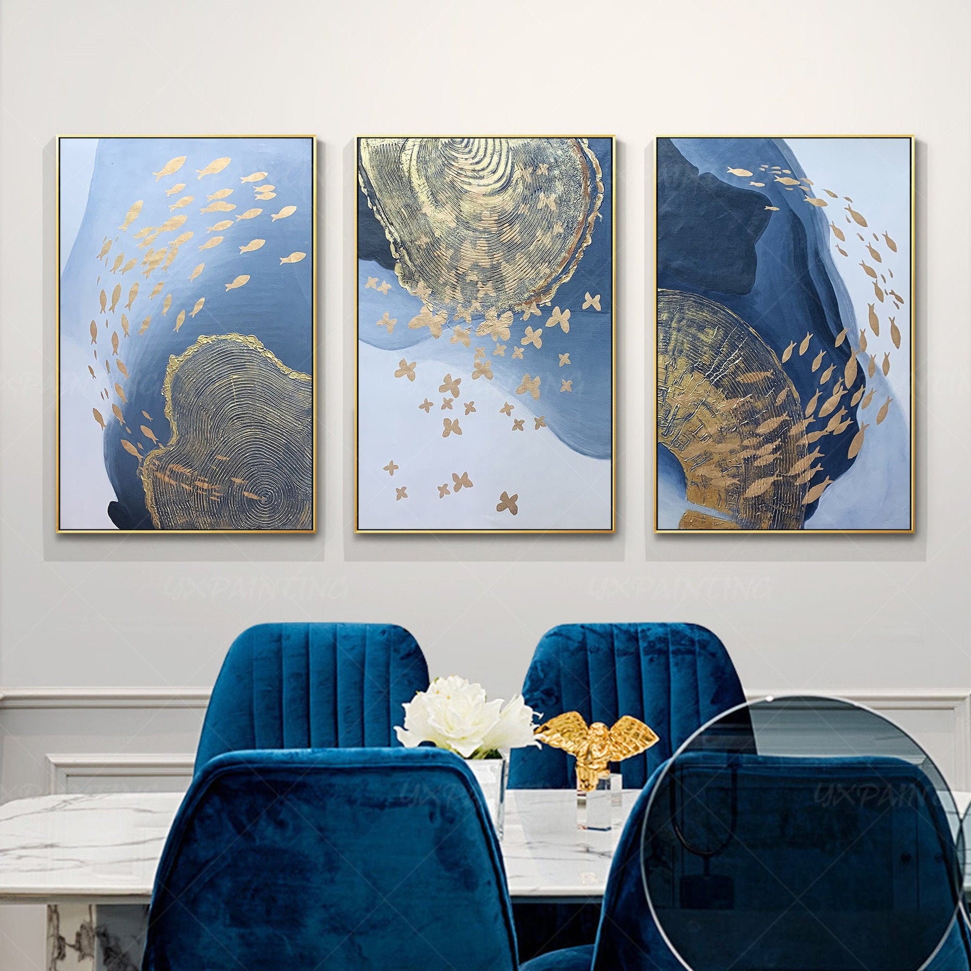 Framed painting 3 pieces wall art Abstract butterfly art Acrylic Paintings on Ca #1