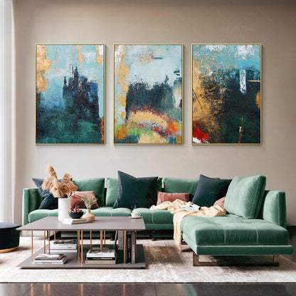 Framed painting Set of 3 wall art Gold art mountain abstract textured Painting A #14