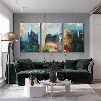 Framed painting Set of 3 wall art Gold art mountain abstract textured Painting A #15