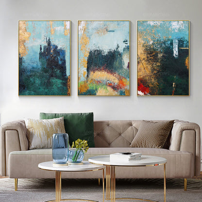 Framed painting Set of 3 wall art Gold art mountain abstract textured Painting A #16