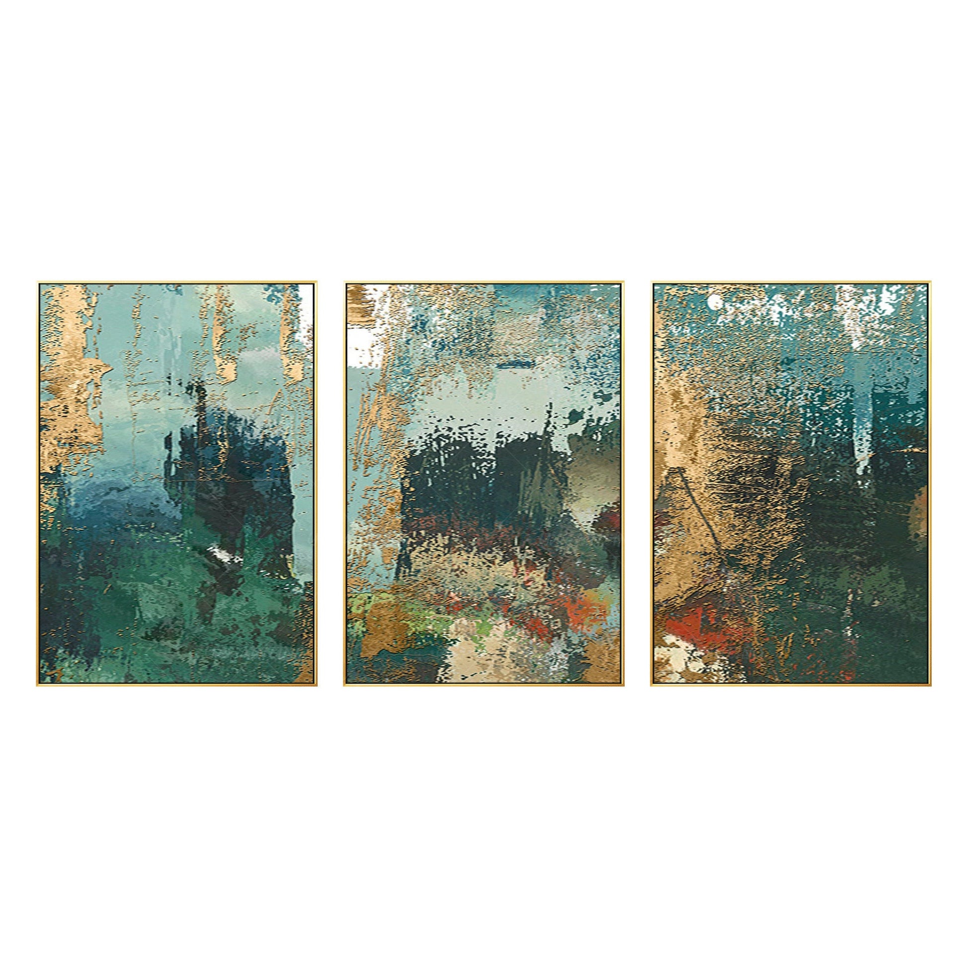 Framed painting Set of 3 wall art Gold art mountain abstract textured Painting A #18
