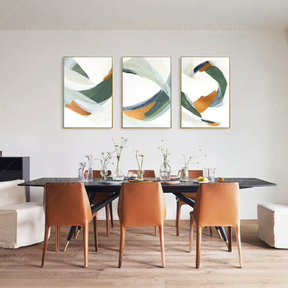 Framed painting Set of 3 wall art green painting Acrylic abstract Gold Paintings #3