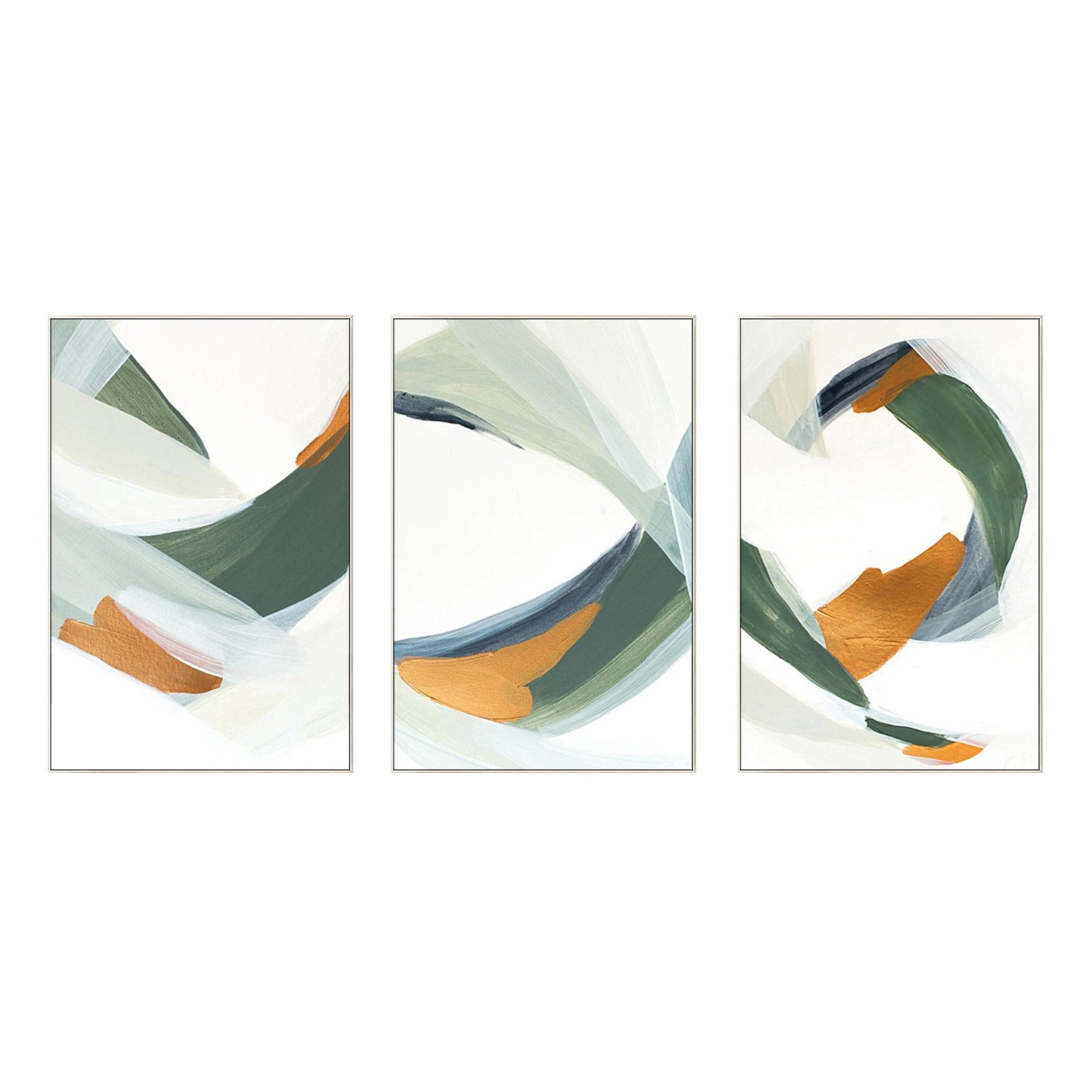 Framed painting Set of 3 wall art green painting Acrylic abstract Gold Paintings #7