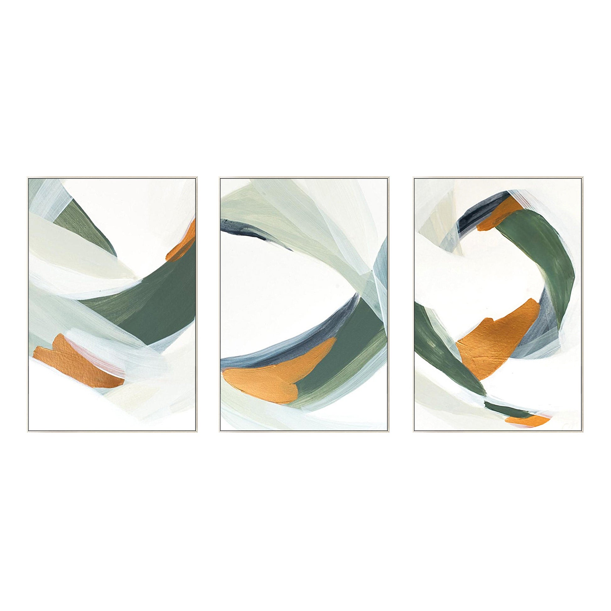 Framed painting Set of 3 wall art green painting Acrylic abstract Gold Paintings #7
