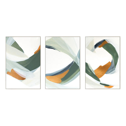 Framed painting Set of 3 wall art green painting Acrylic abstract Gold Paintings #7