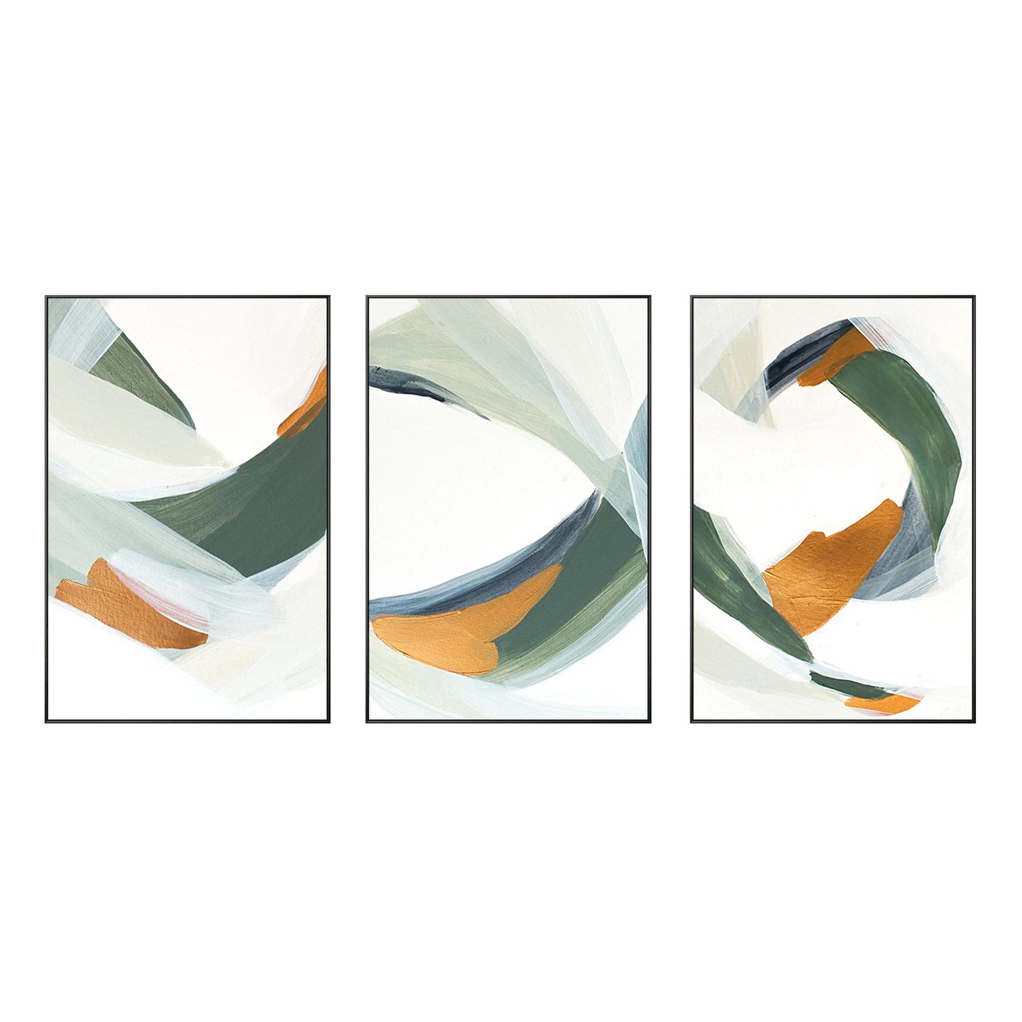 Framed painting Set of 3 wall art green painting Acrylic abstract Gold Paintings #8