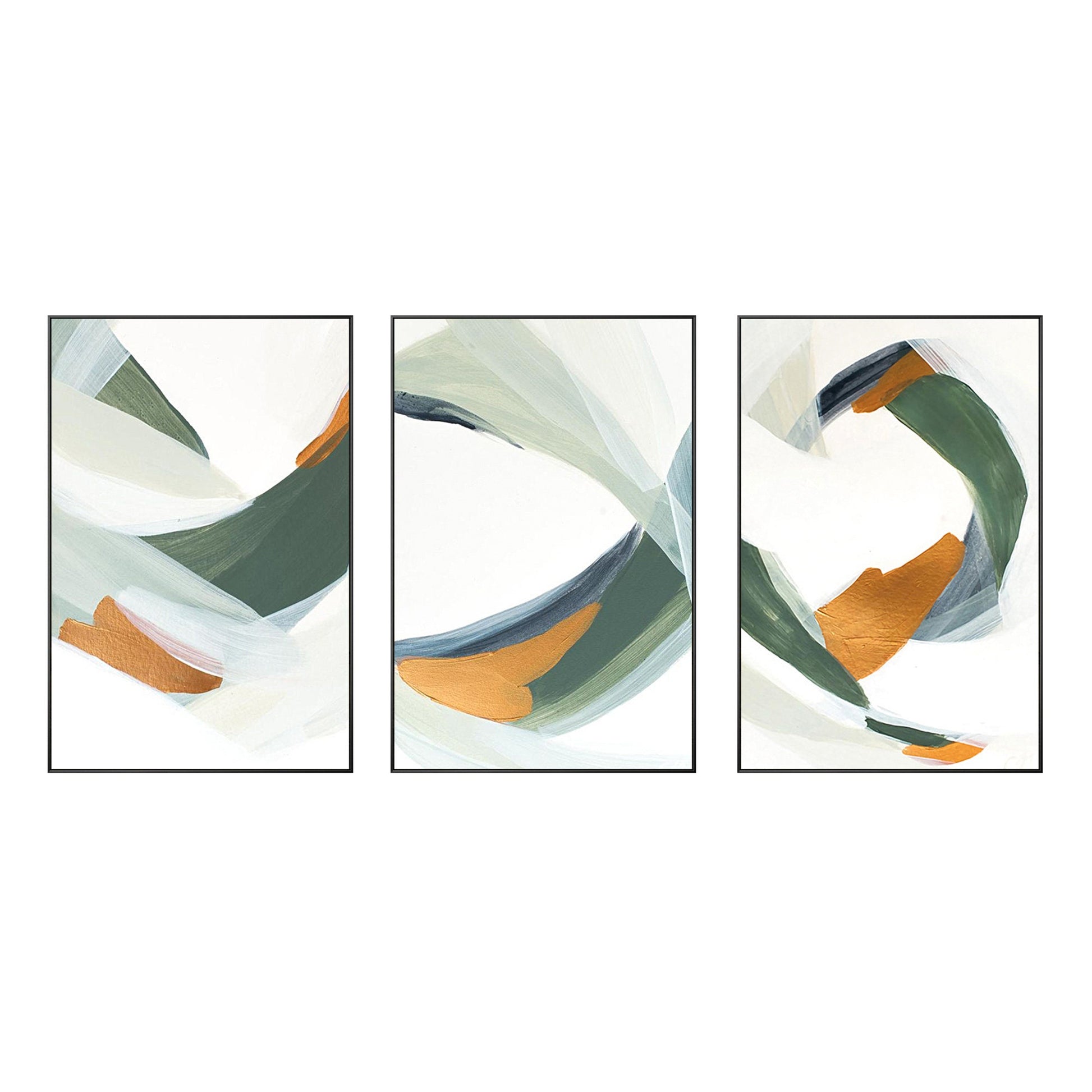 Framed painting Set of 3 wall art green painting Acrylic abstract Gold Paintings #8