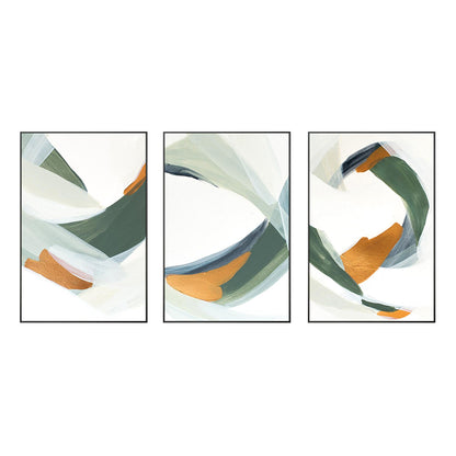 Framed painting Set of 3 wall art green painting Acrylic abstract Gold Paintings #8