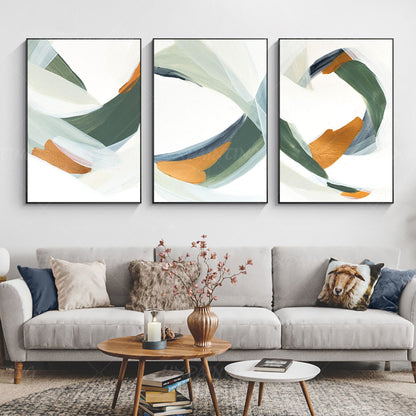 Framed painting Set of 3 wall art green painting Acrylic abstract Gold Paintings #1