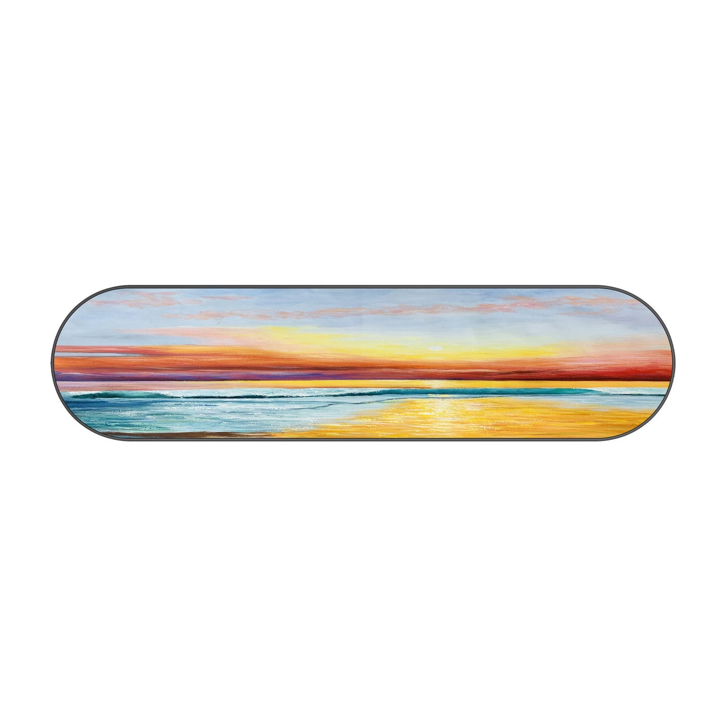 Framed Seascape Sunrise Painting: Long Horizontal Beach Wall Art #9