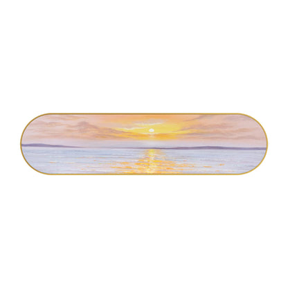 Framed Seascape Sunrise Painting: Long Oval Beach Wall Art #7