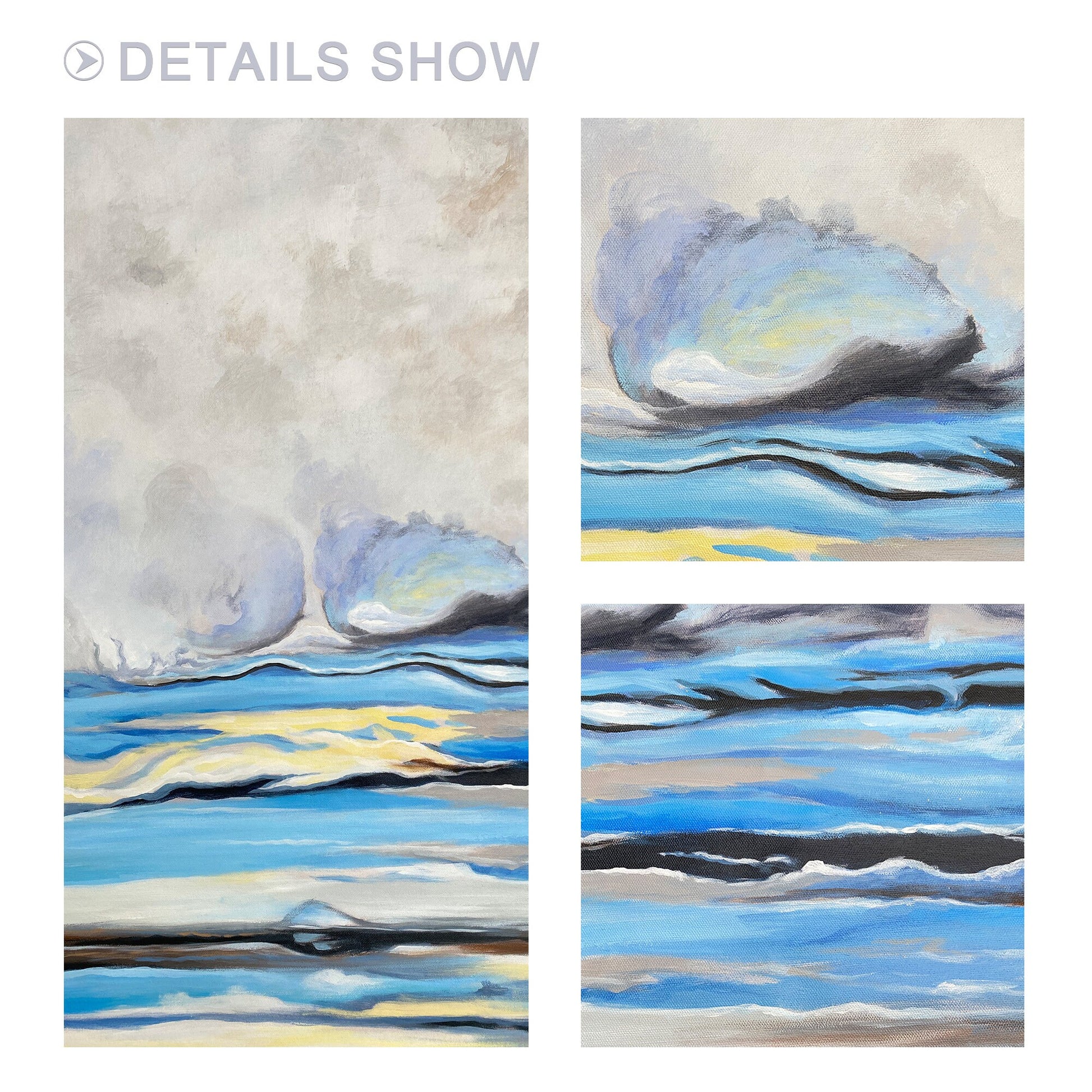 Framed Sky Blue Abstract Painting: Cloud Landscape Canvas Wall Art #6