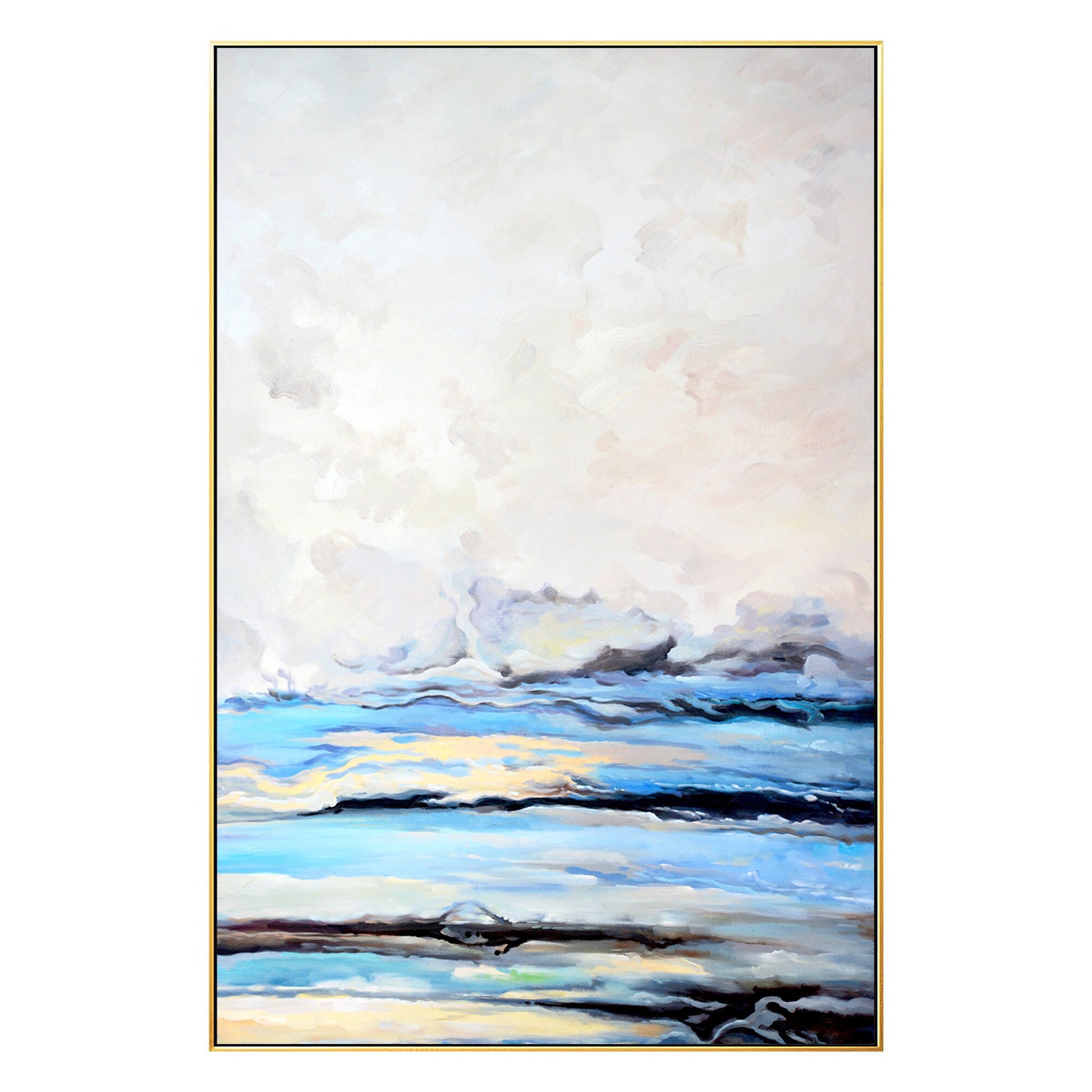 Framed Sky Blue Abstract Painting: Cloud Landscape Canvas Wall Art #8