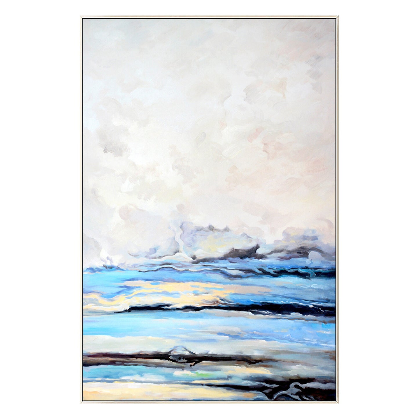 Framed Sky Blue Abstract Painting: Cloud Landscape Canvas Wall Art #9