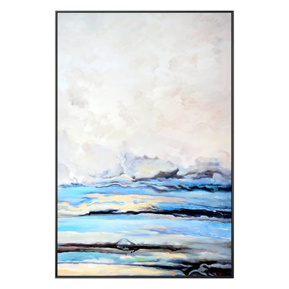 Framed Sky Blue Abstract Painting: Cloud Landscape Canvas Wall Art #10