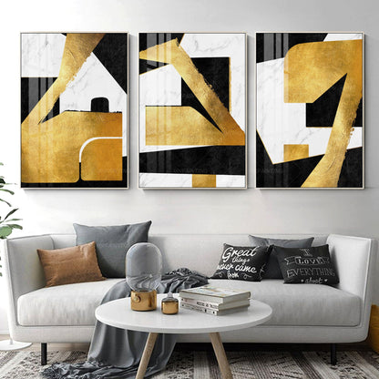 Framed Wall Art Gold leaf and black Geometric painting acrylic Original Painting #12