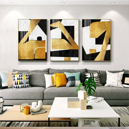 Framed Wall Art Gold leaf and black Geometric painting acrylic Original Painting #3