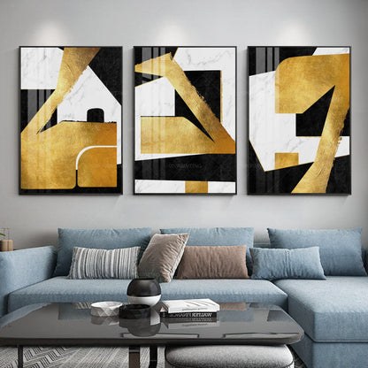 Framed Wall Art Gold leaf and black Geometric painting acrylic Original Painting #4