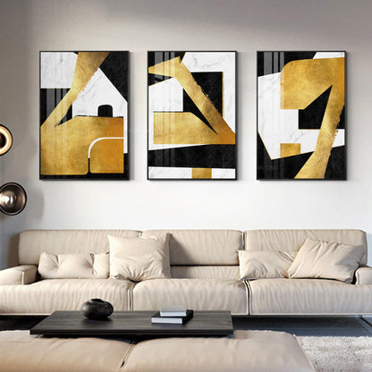 Framed Wall Art Gold leaf and black Geometric painting acrylic Original Painting #5