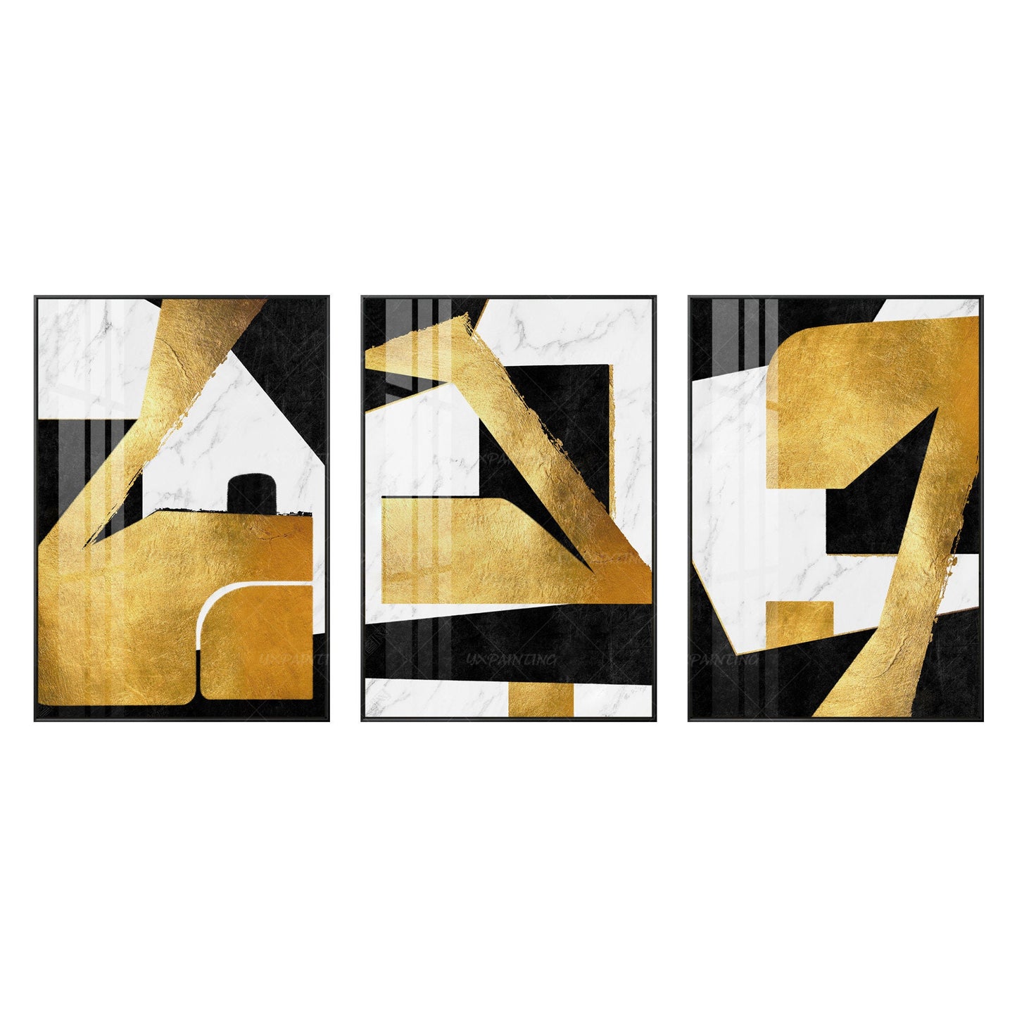 Framed Wall Art Gold leaf and black Geometric painting acrylic Original Painting #8