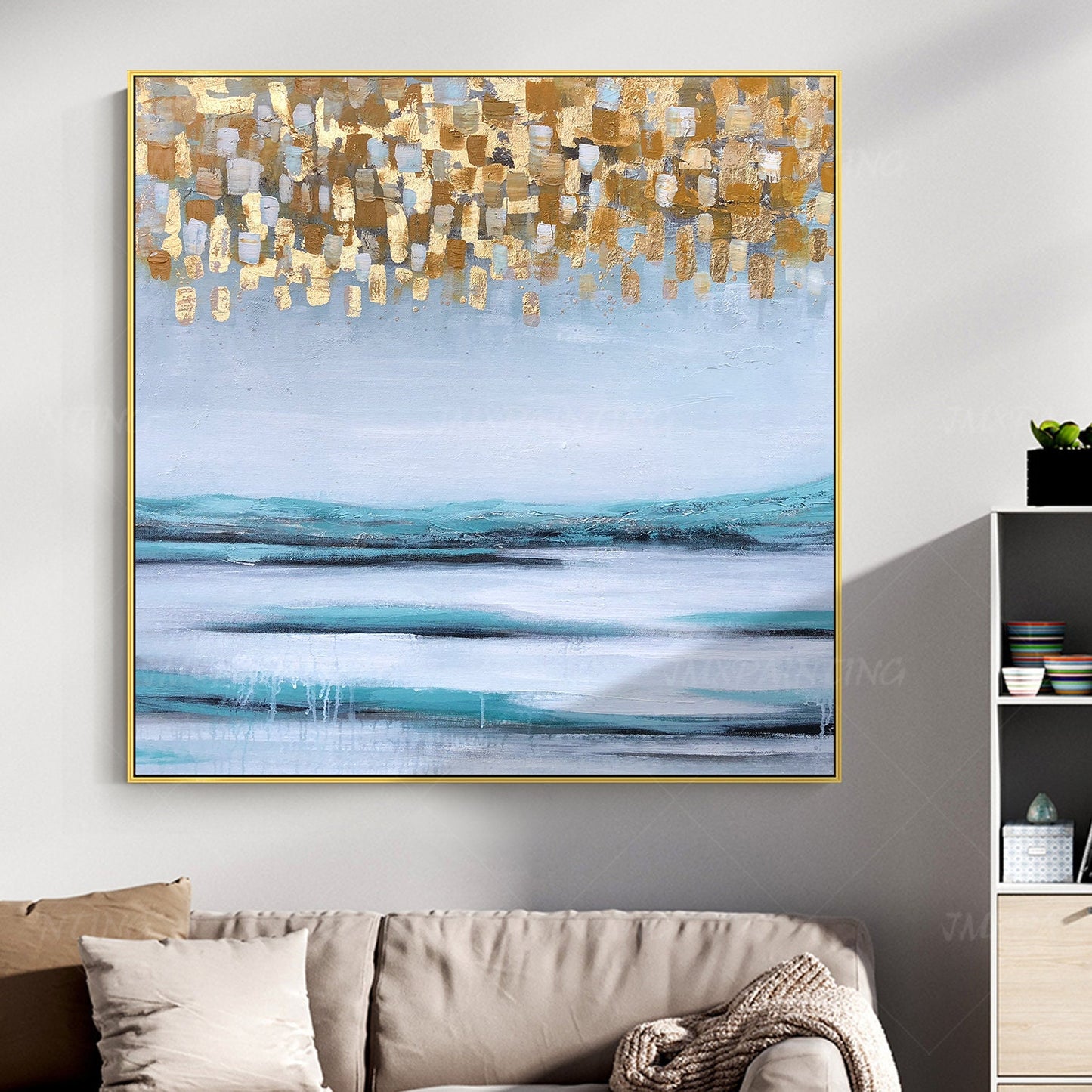 Framed wall art gold painting Original Abstract Acrylic Painting On Canvas Large #2