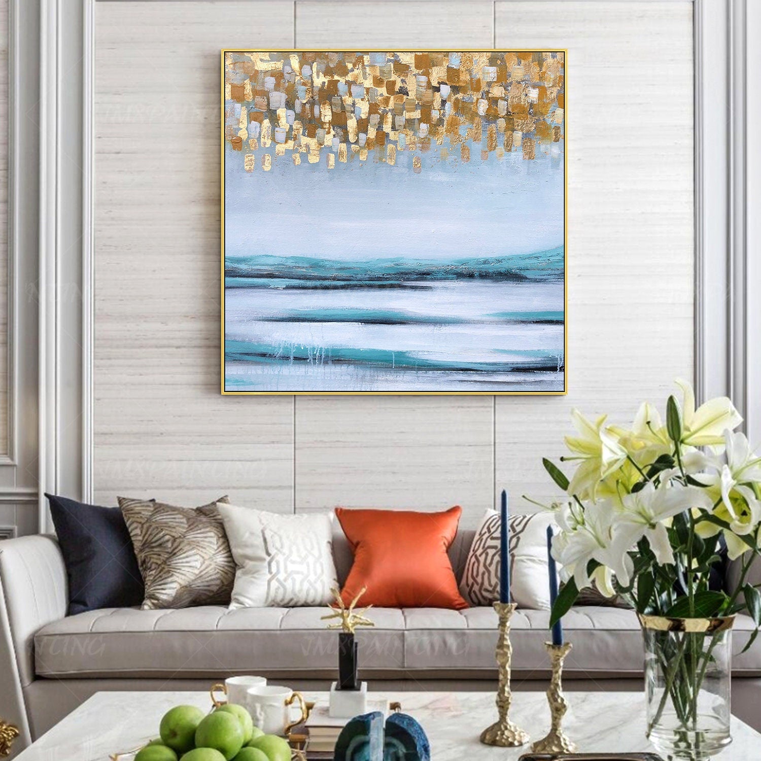 Framed wall art gold painting Original Abstract Acrylic Painting On Canvas Large #4