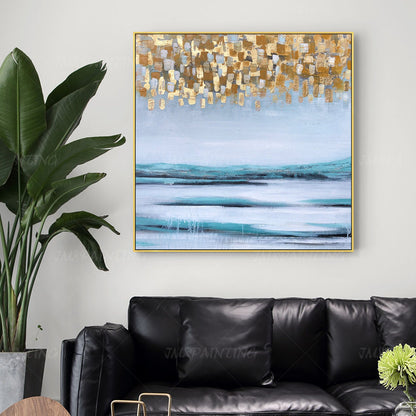 Framed wall art gold painting Original Abstract Acrylic Painting On Canvas Large #5
