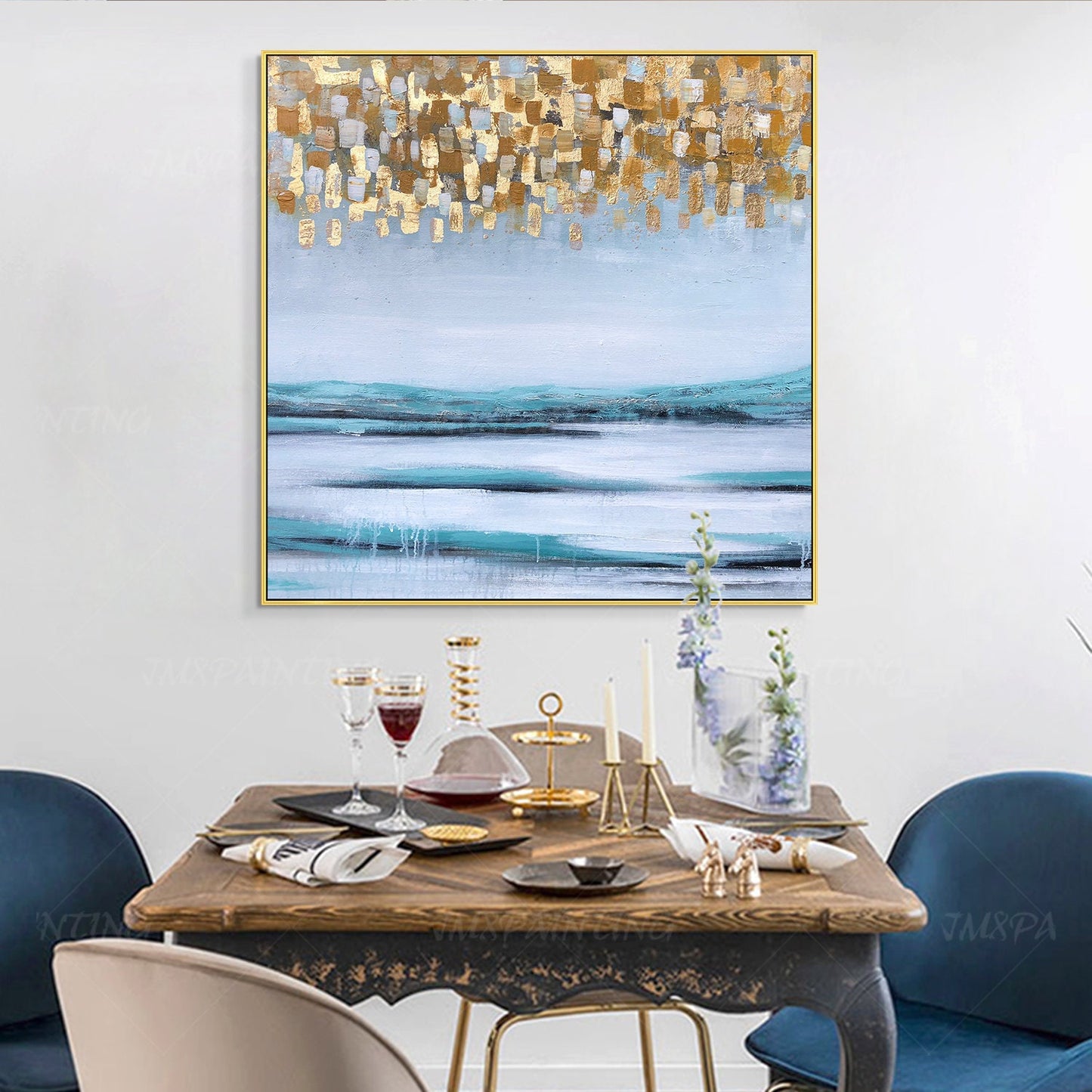Framed wall art gold painting Original Abstract Acrylic Painting On Canvas Large #6