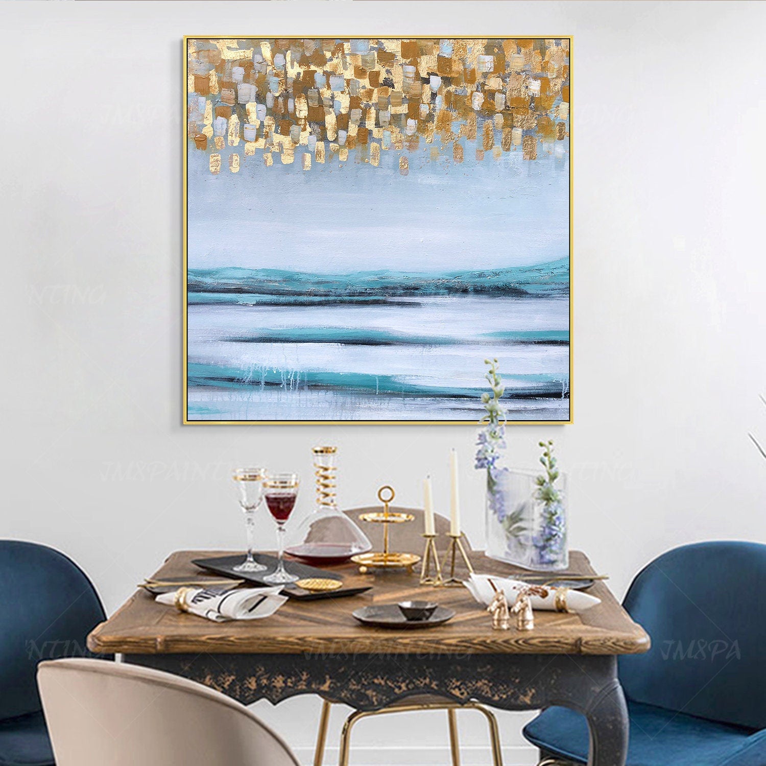 Framed wall art gold painting Original Abstract Acrylic Painting On Canvas Large #6