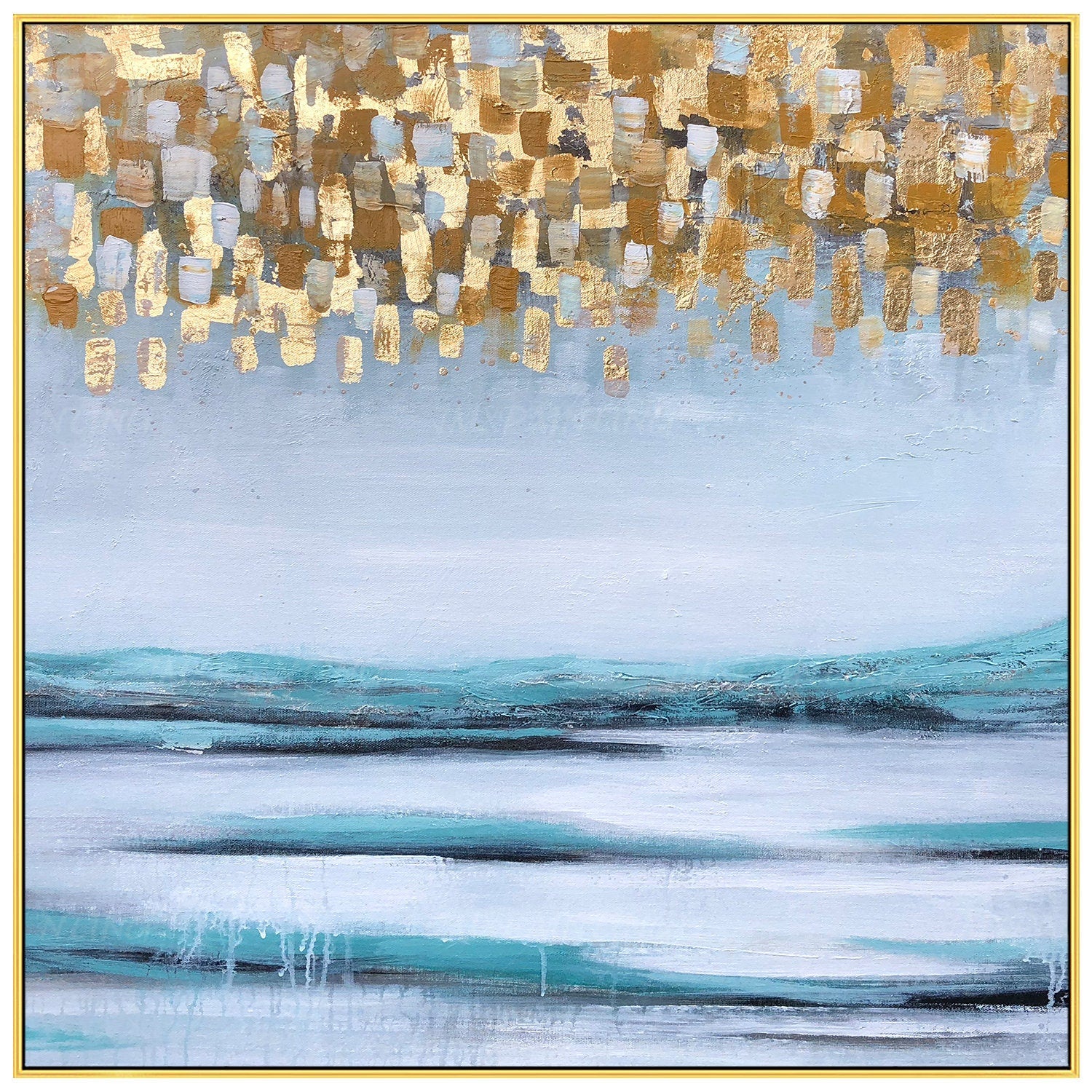 Framed wall art gold painting Original Abstract Acrylic Painting On Canvas Large #10