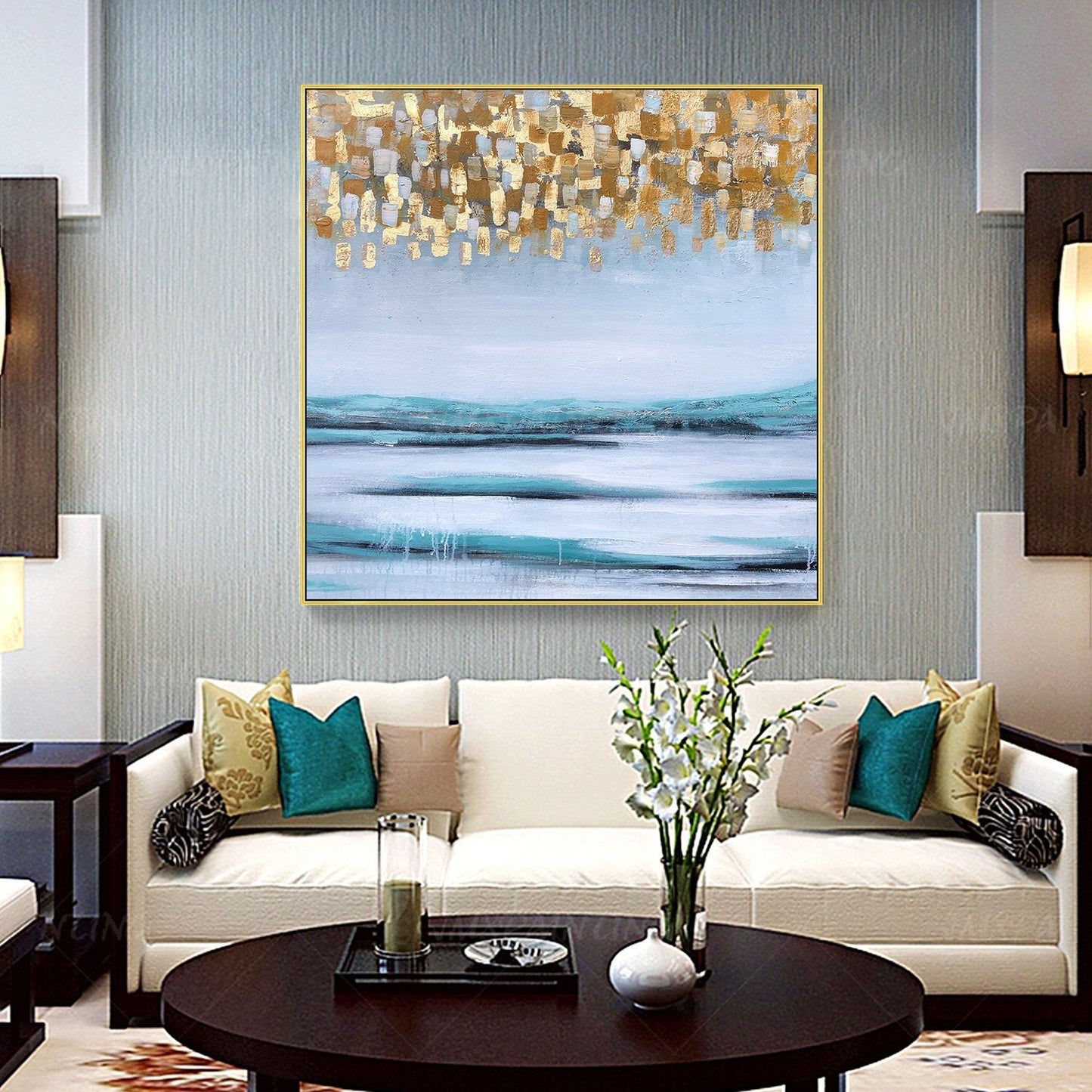 Framed wall art gold painting Original Abstract Acrylic Painting On Canvas Large #1
