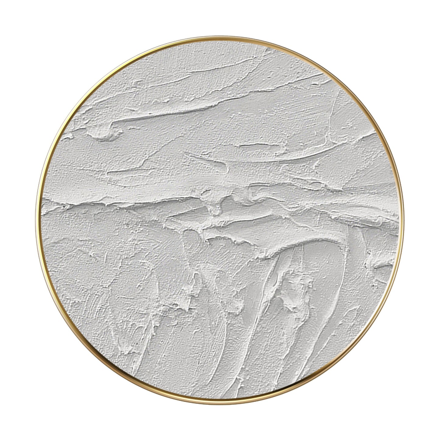 Framed White 3D Texture Round Wall Art: Minimalist Canvas Painting #7